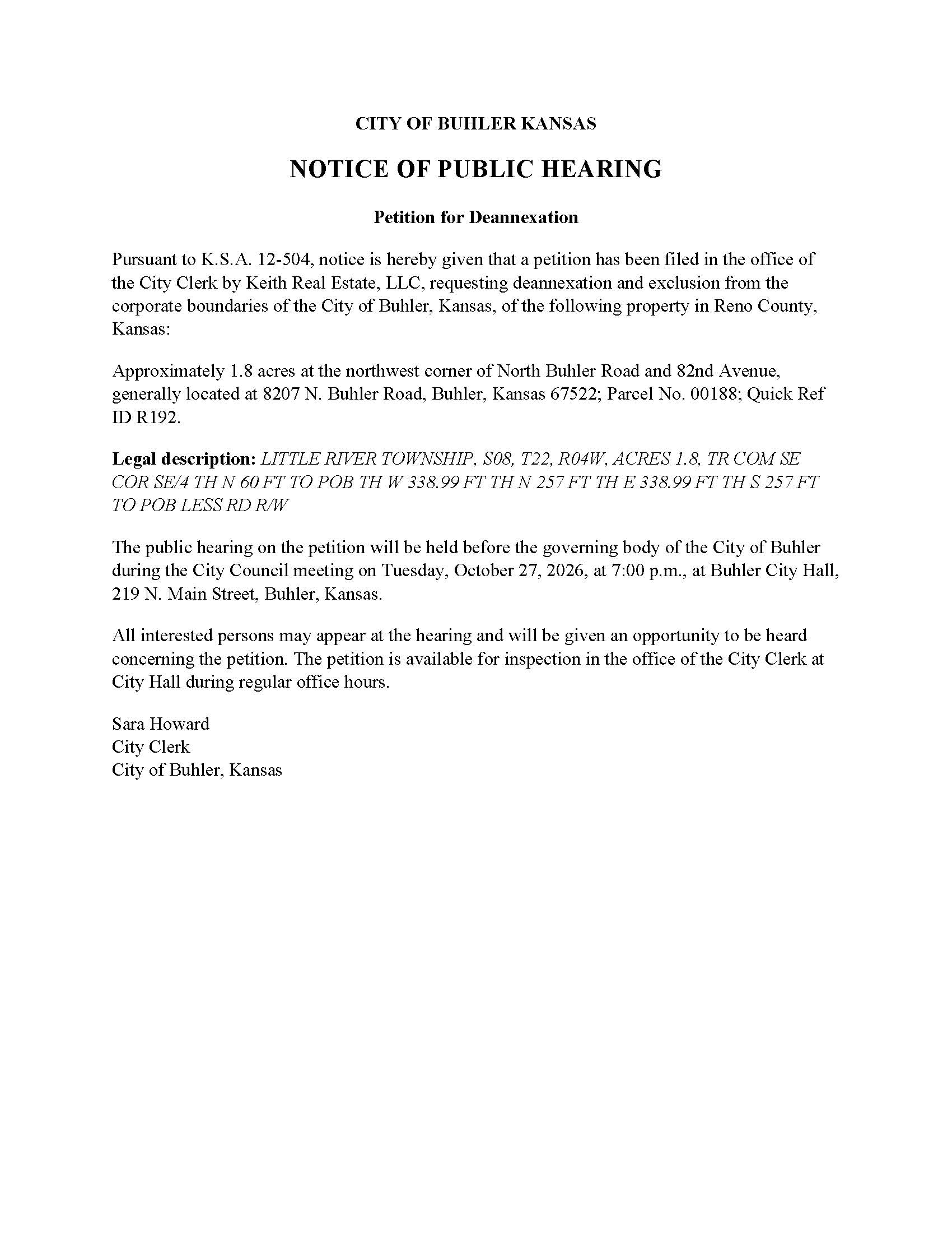 Notice of Public Hearing